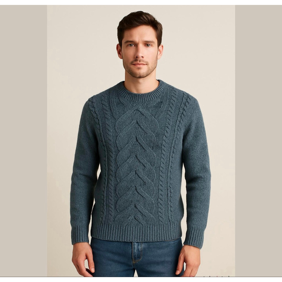 ARMANI Exchange Lambswool Blend Cable-Knit Chunky Fisherman Sweater Gray - Small